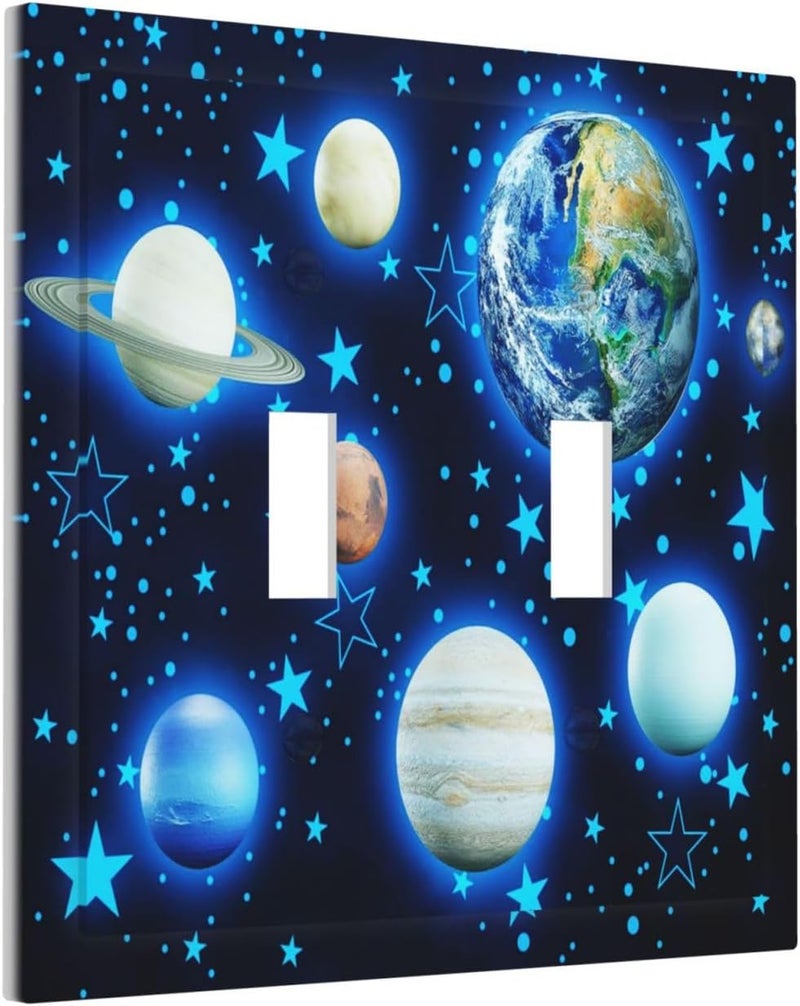 DJTRRF Blue Stars Planet 2 Gang Light Switch Cover Decorative Wall Plate Double Toggle Switchplate Electrical Faceplate for Home Nursery Decor - Image 1